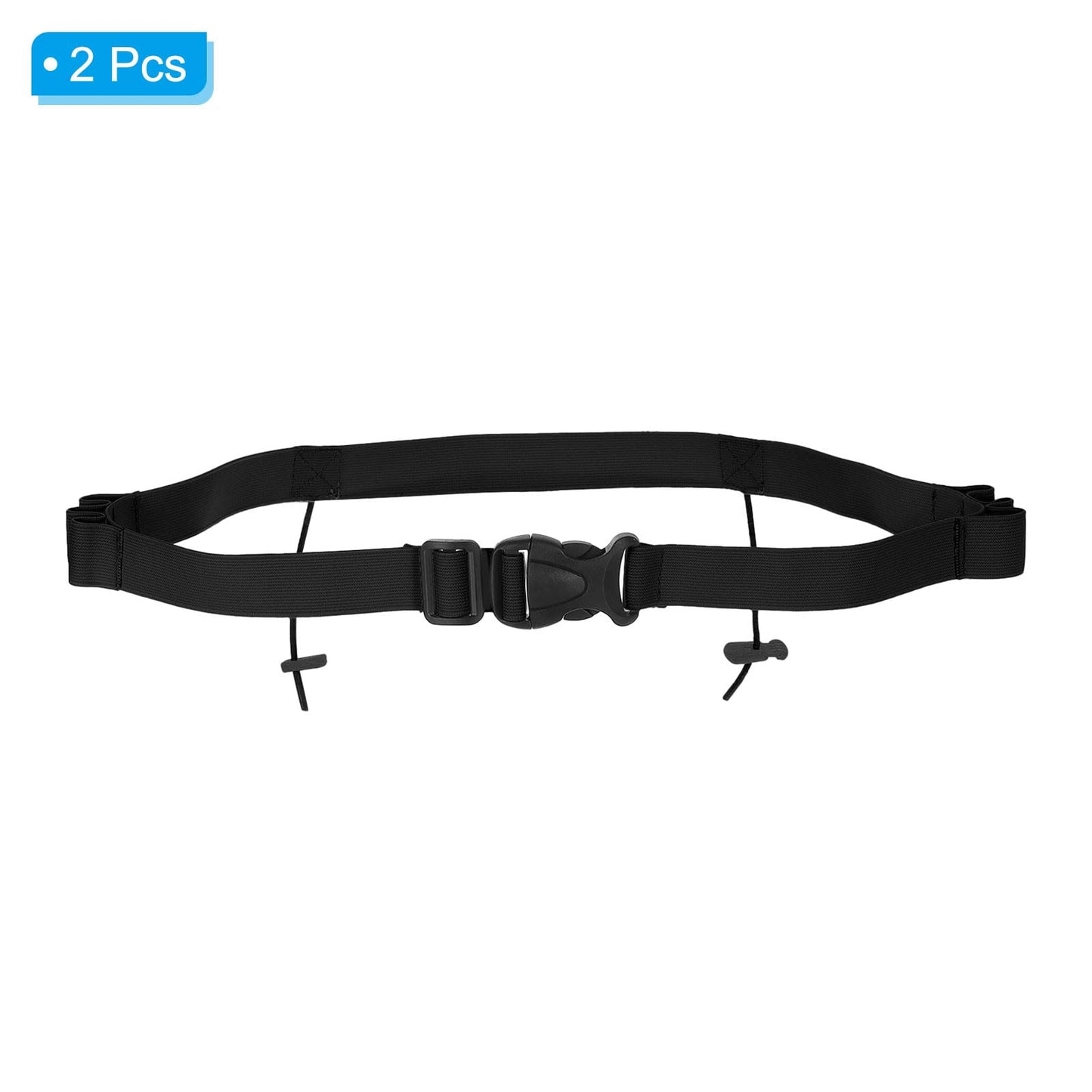 PATIKIL Elastic Triathlon Running Belt, 2 Pack Adjustable Race Number Belt Race Belt Bib Holder with 6 Energy Gel Loops for Marathons Racing Cycling, Black