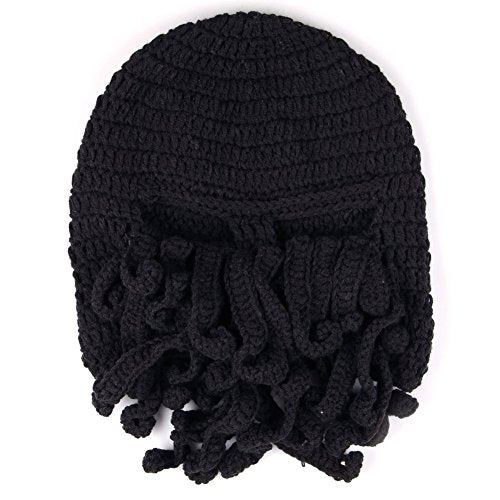 Men's Beanie Hat - Barbarian Vagabond Foldaway Headwear with Beard Cover - Black, One Size