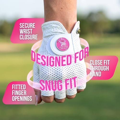 Left White Women's Golf Glove - Breathable Mesh Design, Premium Leather, Includes Magnetic Ball Marker