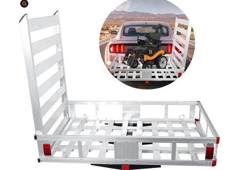 50" x 29.5" x 9" Hitch Cargo Carrier w/Ramp Foldable, 800 LBS Capacity Hitch Mount Cargo Carrier, 41.5“ Ramp, Steel Wheelchair Carrier Mobility Scooter Ramp, 2" Hitch Receiver for SUV Truck Van Car