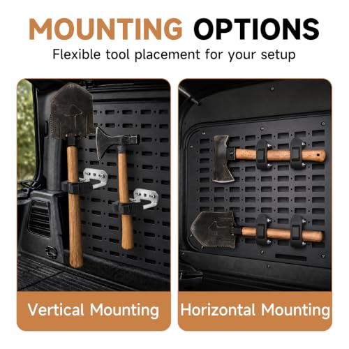 2 Pack Molle Panel Mounts with Rubber Tool Clamps for Truck Bed Storage