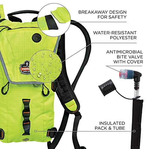 Ergodyne Chill-Its 5156 Hydration Backpack with Storage, Low Profile Pack, High Visibility Reflective, 3 Liter Bladder, Breakaway Shoulder Straps,Lime