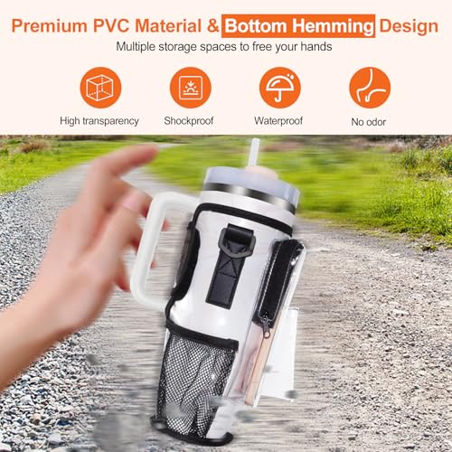 Clear Water Bottle Carrier Bag for Stanley & Brumate Era 40 OZ, Summer PVC Water Bottle Cup Holder, with Adjustable Strap, for Outdoor, Stadium Events, Walking, for Stanley Accessories