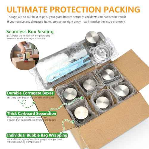 Zukro Glass Juice Bottles with Lids for Juicing 18 oz, Reusable Clear Glass Water Bottles with Stainless Steel Airtight Cap for Refrigerator, 100% Leak Proof Drinking Jar, BPA Free, Set of 6