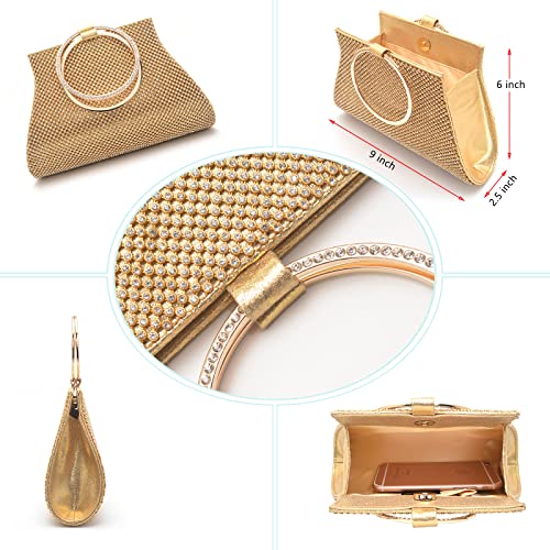 MOSS MON Crystal Clutch Purse for Brides & Bridesmaids - Gold Wristlet Evening Bag