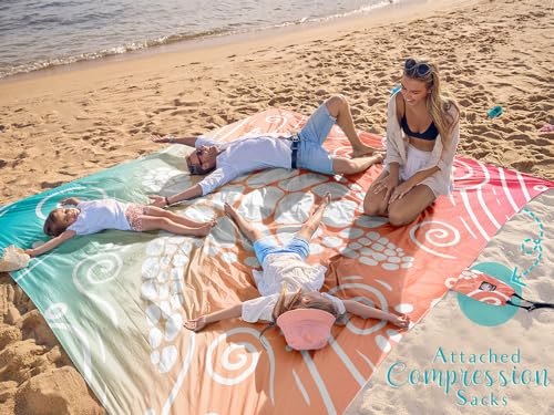 WEKAPO Beach Blanket Waterproof Sandproof Oversized 8x7 ft - Sea Turtle Pattern, Extra Large, Sand-Free for Beach & Picnic