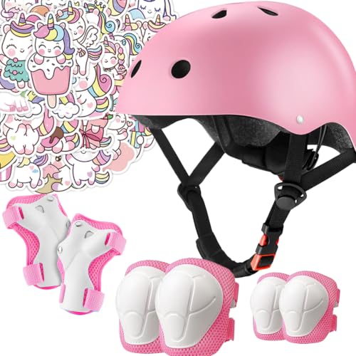 Kids Bike Helmet Set Pink for Ages 2-8, CPSC Certified with Stickers - Small (18-22")