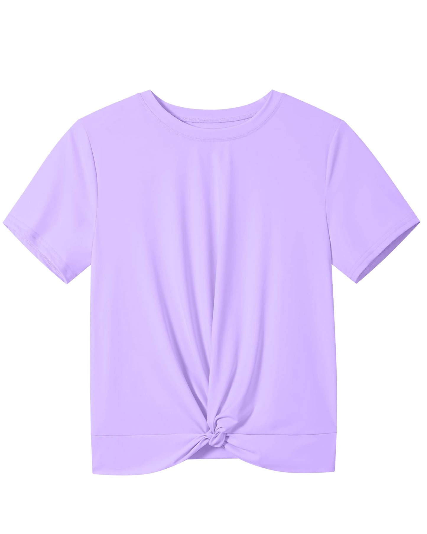 KEREDA Girls Athletic Shirts Tie Front Tops Summer Short Sleeve Quick Dry Active Tees T-Shirts for Kids Teens Purple 7-8 Years