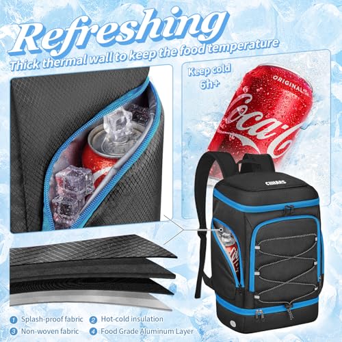 Soccer Backpack with Ball Holder, Shoe Compartment & Insulated Cooler Pocket - Black Blue, 2025 Variant