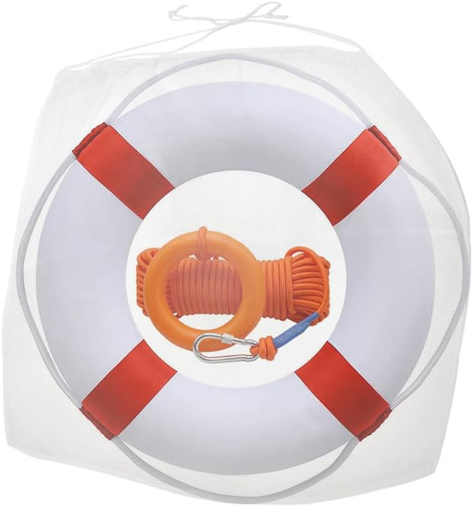 20Inch Throwable Lifebuoy Ring with 98.4FT Floating Rescue Rope - Emergency Flotation Device for Boating, Pool & Outdoor Water Safety, Heavy-Duty Foam Buoy & Perimeter Line Lifeguard Kit