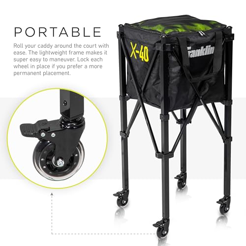 Franklin Sports Portable Pickleball Hopper + Carry Bag - (100) Ball Pickleball Caddy + Travel Basket with Wheels - Easy Storage + Transportation to Court - Easy Assembly + Durable Construction