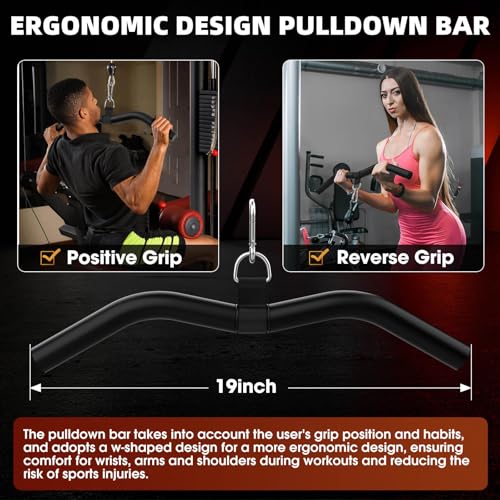 Anobeyi Black 19in Lat Pulldown Bar with Rubber Handles for Cable Machine - Single D-Handle