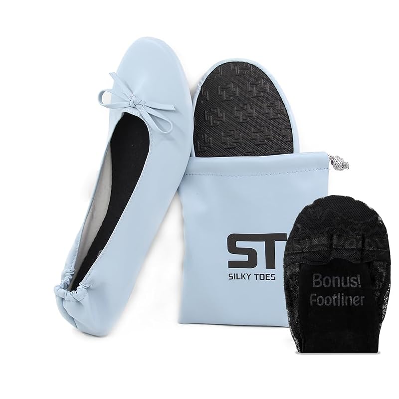 Foldable Flats for Women - Silk Toes Wedding & Travel Ballet Shoes Light Blue