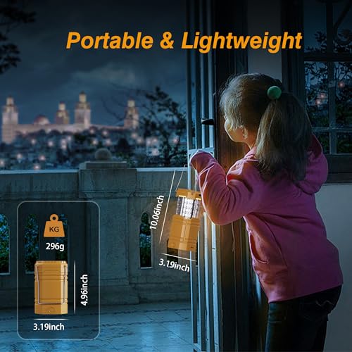 Yellow Portable LED Camping Lantern with 3000mAh Solar Hand Crank Rechargeable Battery