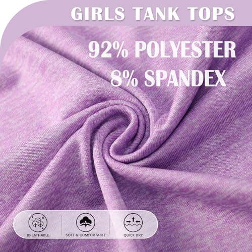 Kids Athletic Sleeveless Tank Tops 6-Pack for Girls Age 4-16Y - Lavender & Bright Colors