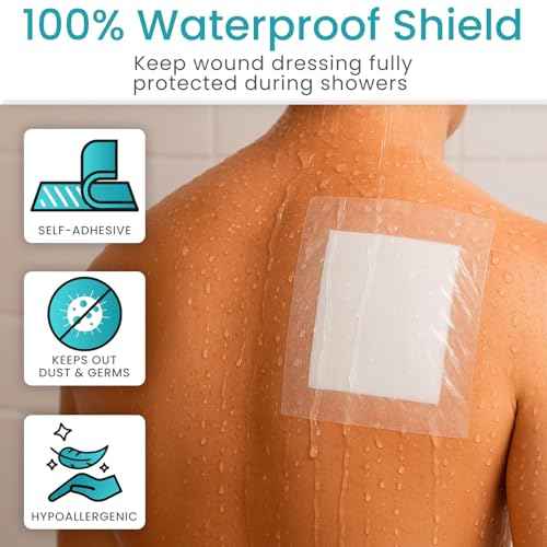 ViveCare Large Transparent Film Dressing - Waterproof Bandages - Clear Wound Cover for Showering, Tattoos - Protector Shower Shield for After Surgery - Post Surgical Patches for Skin (9¡± x 9¡±)