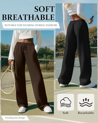 Women's Wide Leg Baggy Sweatpants 3 Pack - Black, Brown, Apricot Large