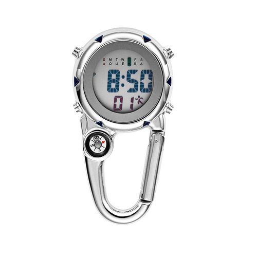 ZOVEDAIUG Digital Pocket Clip Watch for Men Carabiner Watch Backpack Fob Belt Waterproof Clip Watch with Alarm Clock Date Week for Outdoor Sports (White)