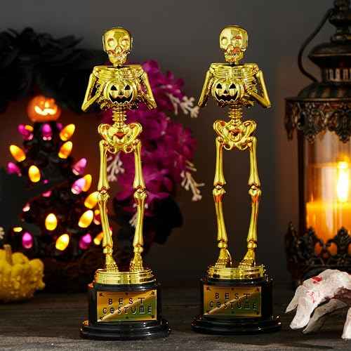 JOYIN Halloween Trophy Best Costume Skeleton 10.6x3.2, 2/6PCS Awards for Medals Party Favor Prizes, Golden Costume Contest Trophy, School Classroom Rewards,Trick or Treat