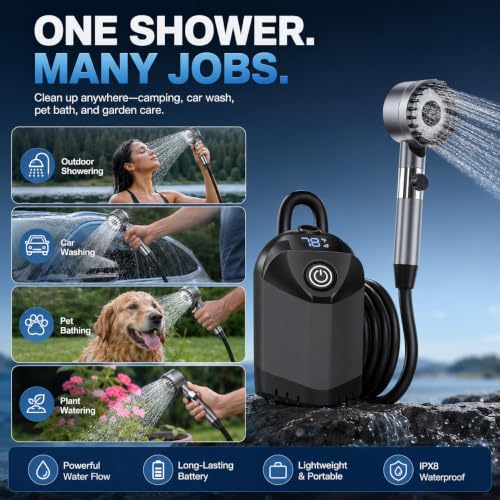 Rechargeable Portable Shower for Camping with 7800mAh Battery and Adjustable Spray