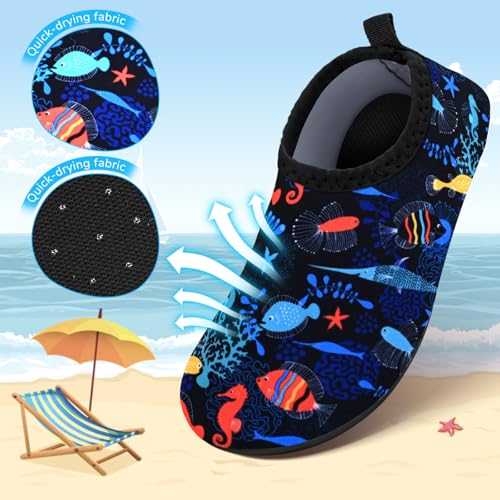 Kids Water Shoes - Toddler Boys Girls Nonslip Quick Dry Beach Shoes 12-12.5 Ocean-Black