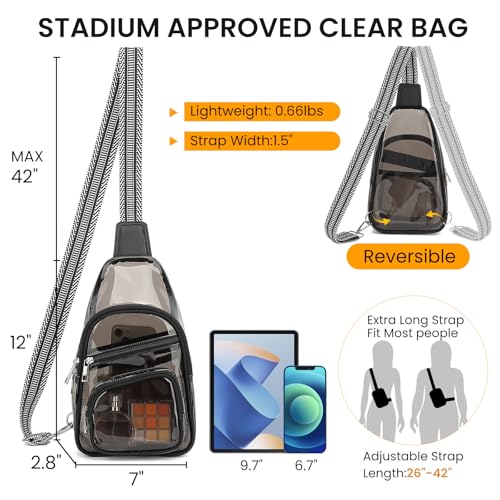 Sisipoet Clear Stadium Bag for Events, Crossbody Fanny Pack - Semi Black