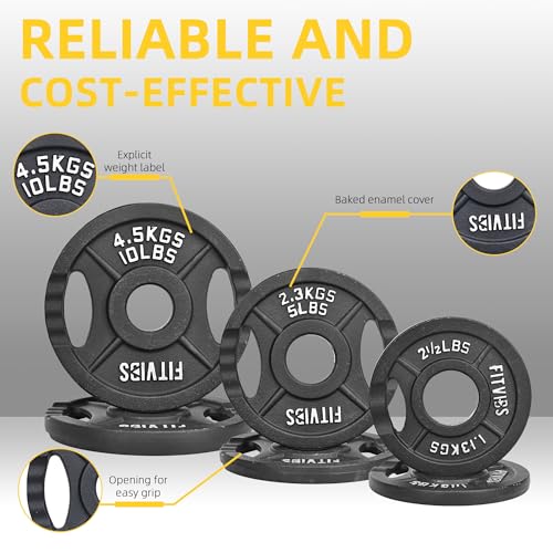 Fitvids Olympic Cast Iron 2-Inch Weight Plate for Strength Training & Weightlifting, Multiple Weights Available