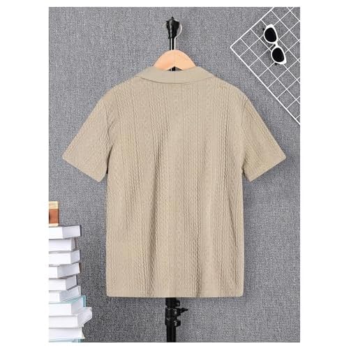 Verdusa Boys Button Down Shirt Tops Short Sleeve Collar Textured Tee Shirts