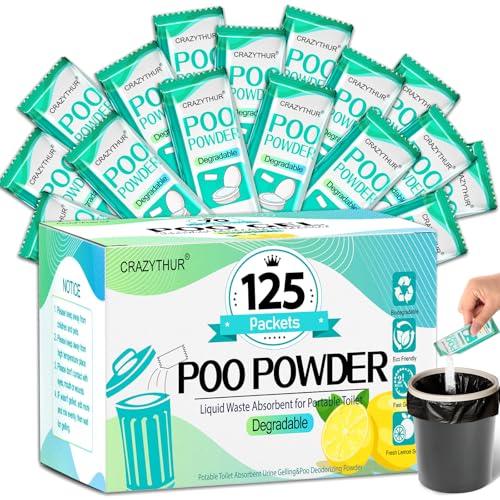 Lemon-Scented Portable Toilet Gel Powder 125 Pack for Camping & Travel