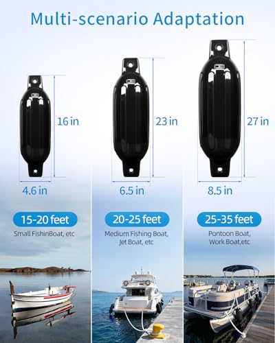 Inflatable Boat Fenders 4 Pack Black 4.6 x 16 Inches with Ropes & Pump