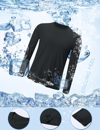 Men's UPF 50+ Quick-Dry Long Sleeve Rash Guard Shirt - Black & Navy Blue, X-Large