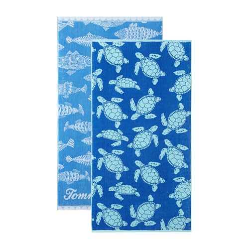 Beach Towel Set 2 Pack Cotton Velour Blue - Oversized, Soft & Absorbent
