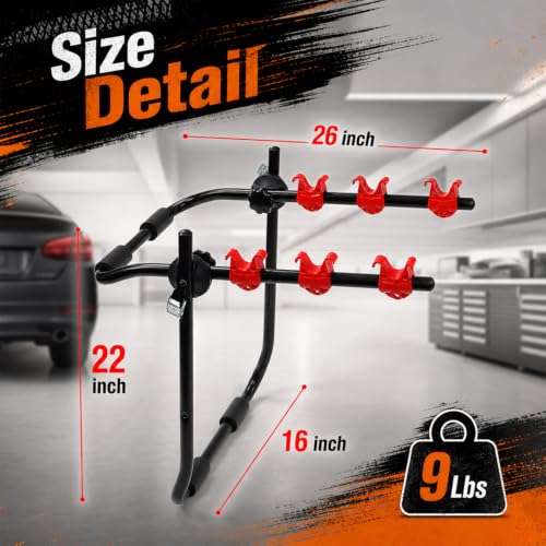Foldable Car Bicycle Rack for 3 Bikes - Trunk Mount Bike Carrier, Black