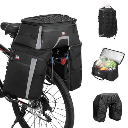 KEMIMOTO Bicycle Panniers Combo 4-in-1, Bike Saddle Cooler Bag with Waterproof Rain Cover, 47L Removable Insulated Cycling Rear Luggage for Warm or Cold Items for Traveling Camping Shopping Commuting
