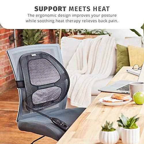 HoMedics Contouring Back Support, Ergonomic Design, 6 Electric Heat Settings with 2-Hour Shutoff, Heat Therapy for Back Pain Relief, Adjustable for Office or Home Chair