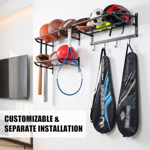 Black XCSOURCE 3-Tier Wall Mount Sports Equipment Organizer with Side Holders
