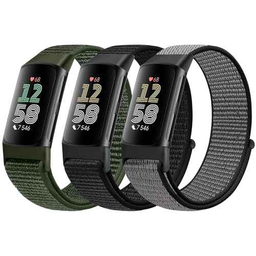 Sport Loop Nylon Watch Bands Compatible with Fitbit Charge 6/5, Adjustable Breathable Replacement Soft Nylon Loop Wristband for Women/Men