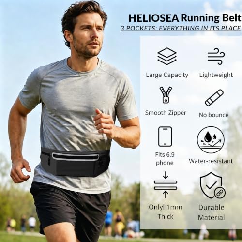 Black X-Large Running Belt for Men & Women – Ultra-Thin Fanny Pack with Pockets