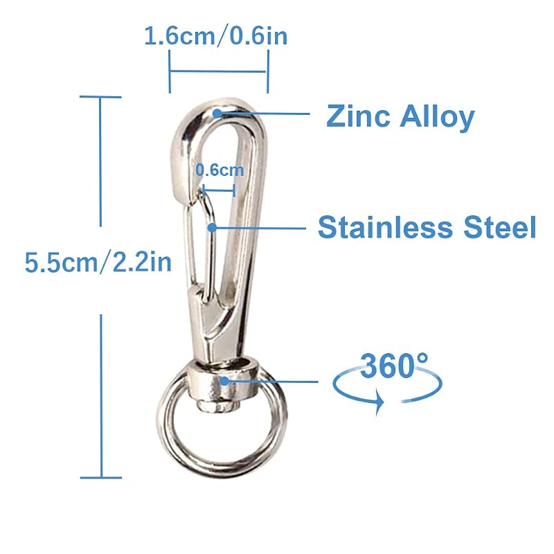 Retractable Coiled Lanyards with Carabiner Clips - 45cm, 98in Stretch, 15lb Safe Tension, Black Long Rotatable