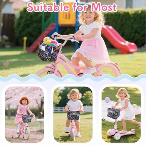 Kids Bike Basket,Bicycle Basket Front, Cute Front Frame Handlebar Bag with Reflective Straps Two Zipper Lip Fit Toddlers Bike Scooter,Waterproof Oxford Cloth Bike Basket for Boys, Girls