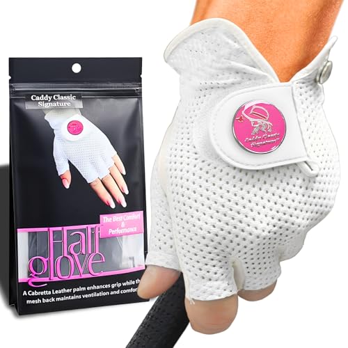 Left White Women's Golf Glove - Breathable Mesh Design, Premium Leather, Includes Magnetic Ball Marker