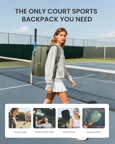 Light Green Tennis Backpack for Women and Men Holds 1-2 Rackets, With Shoe Compartment