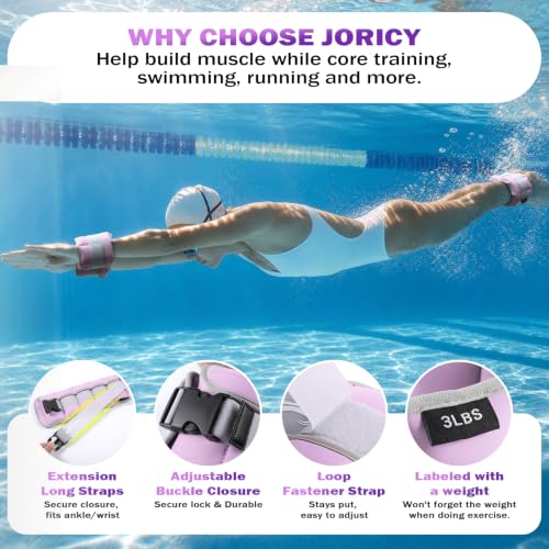 Purple Water Weights for Water Aerobics & Fitness - Adjustable 3lb Each Ankle & Wrist Weights