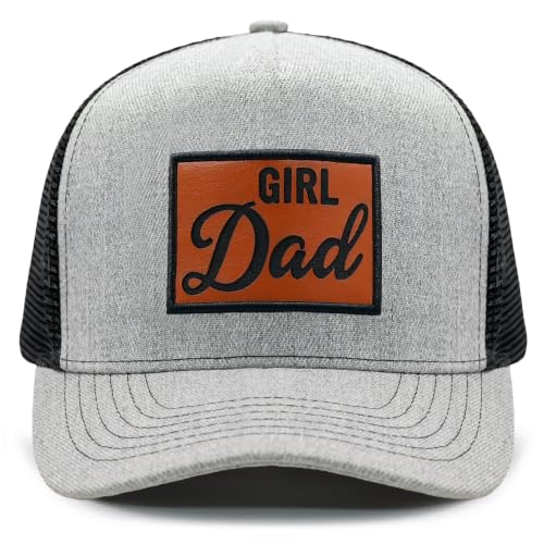 Grey Men's Baseball Trucker Hat with Leather Patch Adjustable Dad Cap Gift for Father