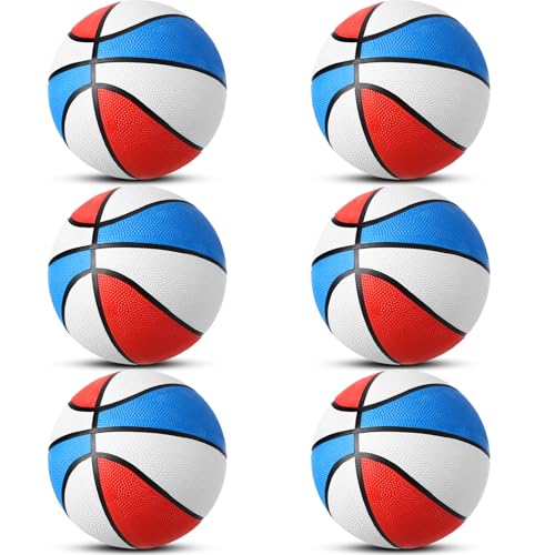 Mini Rubber Basketballs Set - 6 Pack 7 Inch Size 3 - Red, White, Blue