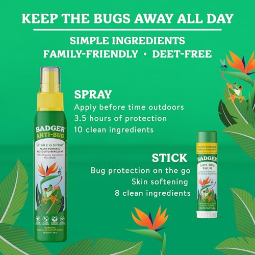 Badger Organic Bug Spray & Balm Stick Combo Pack - 4oz & 0.6oz All Natural Repellent