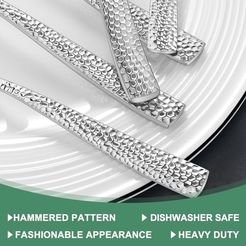 Wave Hammered Silverware Set for 8 - 40-Piece Stainless Steel Flatware Collection