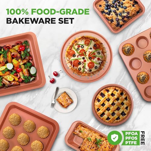 NutriChef 10-Piece Copper Bakeware Set - Non-Stick Oven Baking Pans