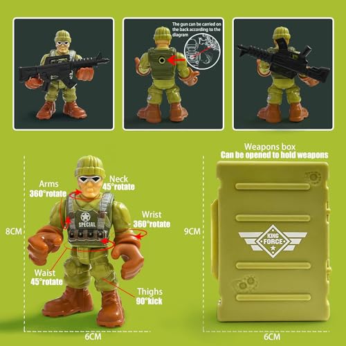 Green Army Men Soldiers Toy Set with Car and Weapons - 16 Pieces