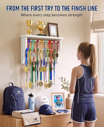 White 3-Tier Solid Wood Medal Hanger Display with Brass Hooks